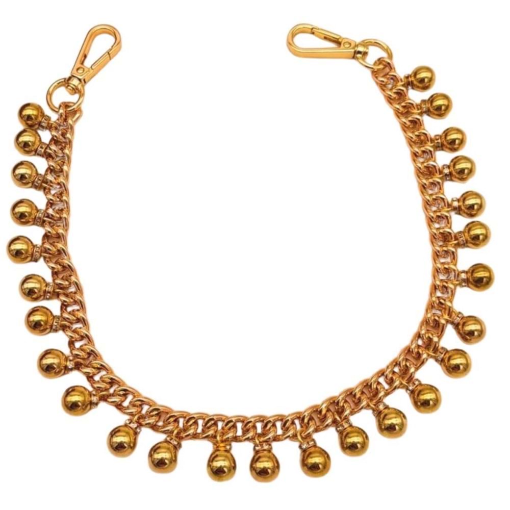 Çanta Aksesuar 50 cm Gold Boncuk Sallantılı Çanta Sapı Light Gold Metalli