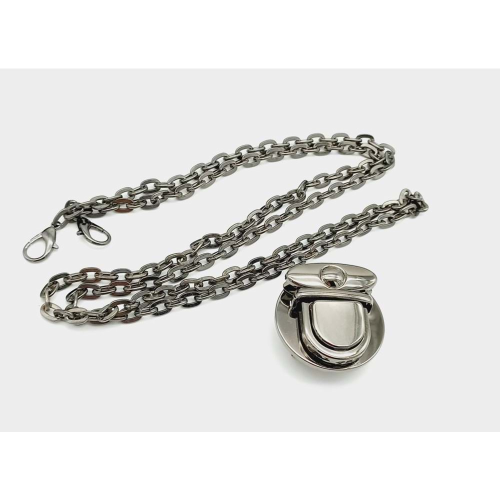 Çanta Aksesuar Füme Renk Kancalı Düz Zincir Kilit Set