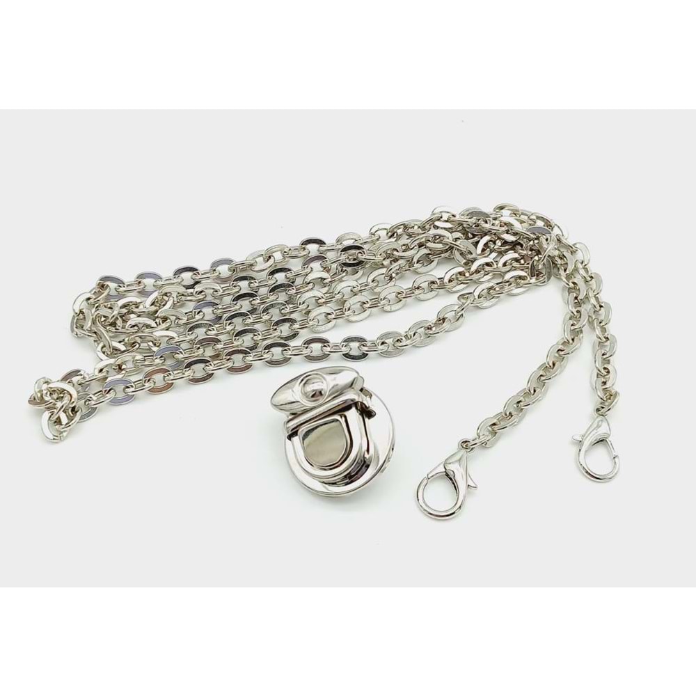 Çanta Aksesuar Gümüş Renk Kancalı Düz Zincir Kilit Set