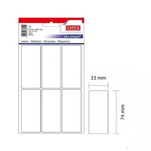 Tanex Ofis Etiketi Poşetli 33x74 MM Beyaz 192 Li OFC-119 (1 Adet)